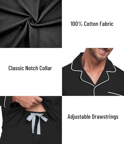 CF Men's Pajama Sets 100% Cotton Pajamas for Men Lightweight Long Sleeve Sleepwear Button Down Pj Set Loungewear with Pockets4