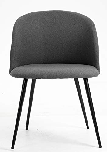 Hallowood Furniture Dining Chairs Set of 2 - Dark Grey Fabric Scandinavian Chair with Sturdy Metal Legs in Black Finishing for Dining Room - Kitchen Chairs with Padded Seat for Home Office Restaurant