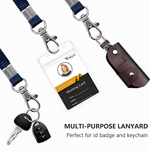 Teskyer Clear Id Badge Holder With Lanyard, Waterproof Extra Thick Plastic Id Card Holder With Resealable Zip, 2.5" X 3.5" Inner Size, Vertical Style, Set Of 3, Blue #TOP5