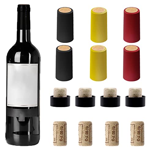 Glarks Set di 100 tappi in sughero per bottiglie di vino e capsule termoretraibili in PVC, inclusi 55 tappi per vino e 45 capsule termoretraibili in 3 colori per bottiglie di vino