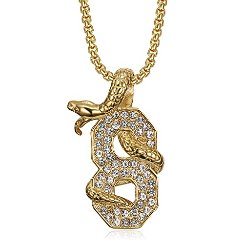 CJiePeiC Animal Snake Mamba Number 8,24 Pendant Basketball Star Memorial Souvenir Punk Rock Stainless Steel Necklace, 24 Inch Chain Gothic Jewelry for Men Boys (NO.8)