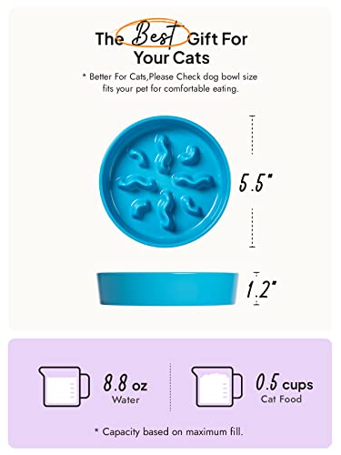 Slow Feeder Cat Bowl For Wet Food, Ceramic Dog Bowls Small Breed, Cat Food Bowl, Cat Puzzle Feeder For Indoor Cats, Cat Dish For Kitten And Puppy, 0.5 Cup, 5.5 Inch-Blue #TOP3