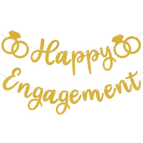 Happy Engagement Banner Gold Glitter Engagement Garlands Engaged Party Decorations Bachelorette Banner for Bachelorette Party Decorations Bridal Shower Proposal Decor