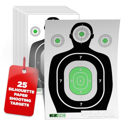 EZ2C 12"x18" Green Silhouette Shooting Target, Premium Paper Shooting Targets for Gun Range. Made in USA Pistol and Rifle, Hunting Targets Gun Gifts for Men and Women (Green, Pad of 25)