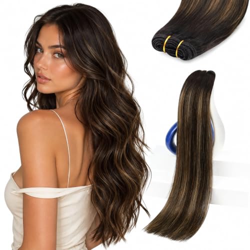 Sunny Hair Dark Brown Hair Extensions Real Human Hair Sew in 16 Inch