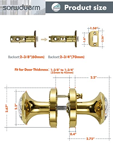 Sorwduerm Crystal Door Knobs With Lock Gold Interior Privacy Polished Brass Glass Door Knob For Bedroom And Bathroom,Zinc Alloy 1 Pack #TOP5