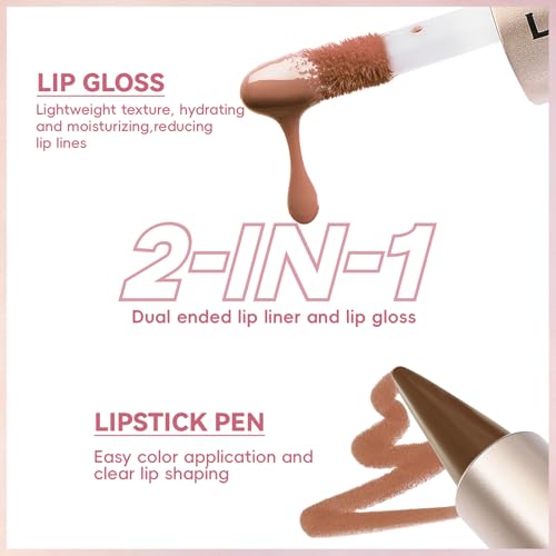 HOSAILY Lip Liner Gloss Lip Combo Set, 2 in 1 Lip Duo Natural Nude Brown Lip Liner Lipstick Glossy Nourishing Toffee Lip Gloss Kit, Smooth Quick Fuller Plumping Juicy Lip Makeup for Women06#Caramel - Thumbnail 4