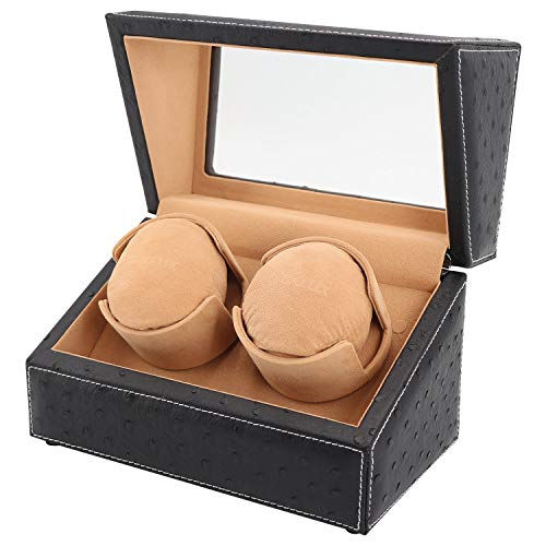 Driklux Double Watch Winder For Rolex And Other Luxury Watches - Automatic Winder With Quiet Motor, Premium Black Ostrich Leather Exterior And Soft Flexible Watch Pillows Of Camel Velvet #TOP3
