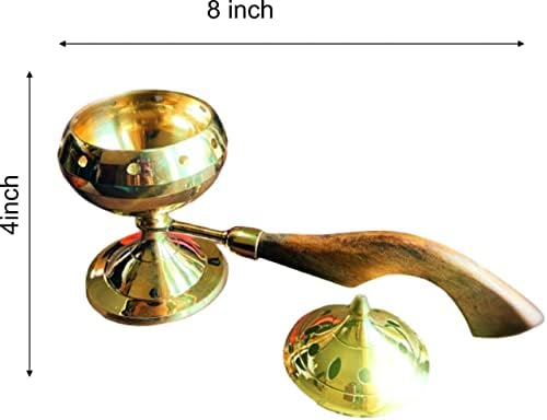 RATNA Brass Loban Burner with Handle, Dhoop Dhuni Burner Sambrani Dhoop, Home Office Temple Prayer Butler