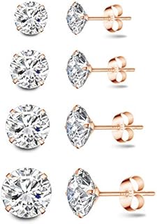 Kämise Silver Stud Earrings for Women, 4 Pairs 925 Sterling Silver Cubic Zirconia Stud Earrings Set, Hypoallergenic Small Sleeper Cartilage Studs, Come with Silver Earring Backs, Size: 3, 4, 5, 6mm