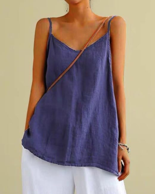 Women's Cotton Linen Tank Tops Spaghetti Strap Cami Shirts V Neck Sleeveless Vest Tops Summer Vest Camisole Shirts image 5