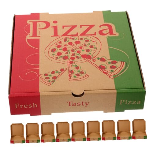 Anneome 10Pcs Sturdy Foldable Pizza Packaging Boxes Space Saving Heavy Duty Paper Takeaway Containers Design for Bakery Parties Events and Food