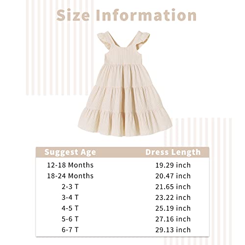 Younger Tree Toddler Baby Girl Dress Summer Outfits Stripe Flutter Sleeve Smocked Dress Kids Causal Boho Dresses Clothes (18-24 Months, Khaki Stripe) #TOP5
