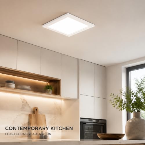 Image of EMITON 22W LED Square Panel Light | LED Ceiling Light with Driver | Energy Efficient Indoor Lighting for Home, Office, Bedroom, Living Room, Shop & Commercial Spaces | White