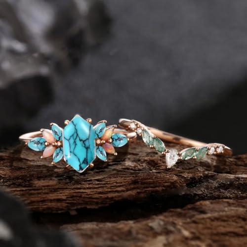Turquoise Engagement Ring for Women 1CT Unique Oval Turquoise S925/10K/14K/18K Vintage Split Shank Wedding Ring Antique Gifts For Her Size 3-132