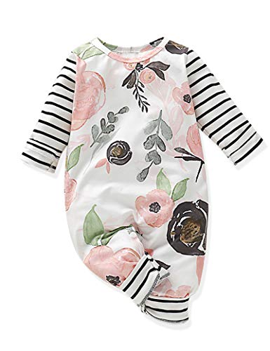 Image of Von kilizo Baby Girl Clothes Cute Floral Infant Newborn Baby Clothes for Girls Letter Print Snap Baby Girl Romper Jumpsuit