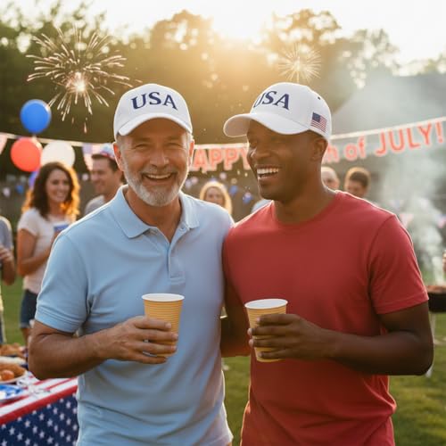 Image of USA Flag Baseball Cap American Patriotic Trucker Hat Father Dad Mother Mom Adjustable Sportswear Hat for Men Women Adults