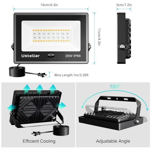 Ustellar 4 Pack 25W Rgb Led Flood Light 250W Equiv. Color Changing Floodlights, Warm White 2700K Ip66 Colored Spotlight Stage Party Uplighting Indoor Outdoor Uplights For Event Wedding Halloween Light thumb #6