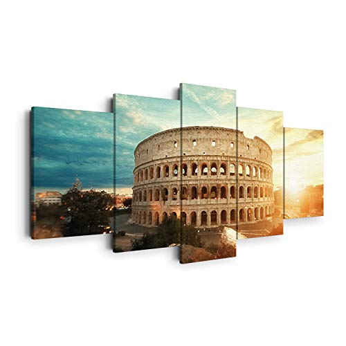 DON LETRA Coliseo Romano - Set de 5 Cuadros para Decoración de Salón y Dormitorio, 110 x 60 x 2 cm, Lienzo 100% Poliéster con Bastidor de Madera, Multicolor, LZ-J5-017