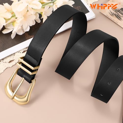 WHIPPY Women Leather Belt for Jeans Pants Fashion Ladies Faux Leather Belt with Gold Buckle4