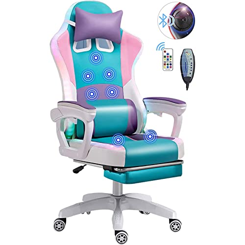 ZYFBD Chaise de Jeu de Massage avec Chaise d'ordinateur de Massage à 7 Points avec luminaire LED Ergonomic Video Video Gaming Chair Racing Chair pour Adultes Adolescents