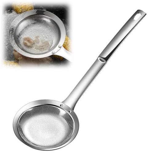 Fine Mesh Stainless Steel Colander, 2025 New Spoon Extra Fine Mesh Strainer with Handle, Durable Sieve Colander Spoon Oil Filter Food Strainer for Skimming Grease and Foam Kitchen Gadget (Large)