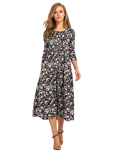 Image of HOTOUCH Women's 3 /4 Sleeve A-line and Flare Midi Long Dress