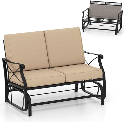 Giantex 2-Person Outdoor Glider, Rocking Chair Loveseat with Deta...