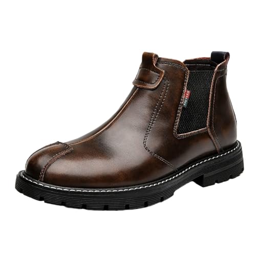 Botines Altos De Algodón Cálido con Aislamiento De Felpa For Hombre De Invierno, De Moda, Cómodos Y Duraderos, De Cuero Resistente Al Agua, Ideales For La Oficina Al Aire Libre(Brown Fur,38 EU)