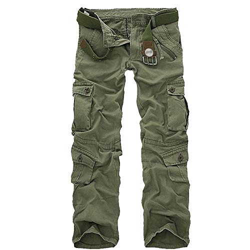 iYYVV Mens Fashion Casual Cotton Multi-Pocket Outdoors Work Trouser Long Cargo Pants Army Green - Thumbnail 3
