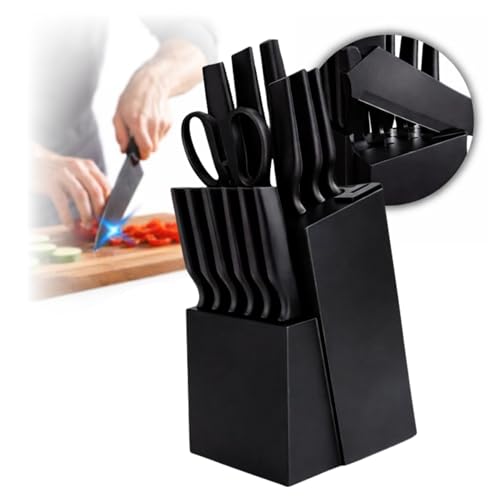 El Mejor Listado de Cocinas integrables Top 5. 43 Set de Cuchillos de Cocina con Base de Madera y Afilador Integrado, Juego de Cuchillos Profesional Acero Inoxidable Color Negro | Ecomlab