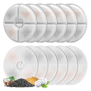 12 Piezas Filtros de Fuente para Gatos para 3L Flor Fuente para Gatos, Feriva Filtros de Repuesto para Fuente Agua de Gato, Triple Acción Filtros para Fuentes para Mascotas(14cm Diámetro)
