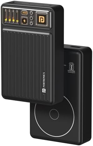 Portronics Luxcell Wireless Mini 20k 20000mAh 15W Magnetic Wireless Fast Charging Power Bank with 22.5 Wired Output with USB-A & Type C Port,Compatible with iPhone 12 & Above,Other QI Enabled Devices