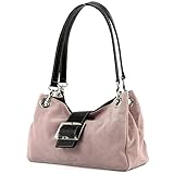Gewicht ca.: 0,4 kg modamoda de - TL02 - ital Kleine Henkeltasche aus Wildleder, Farbe:Rosabeige