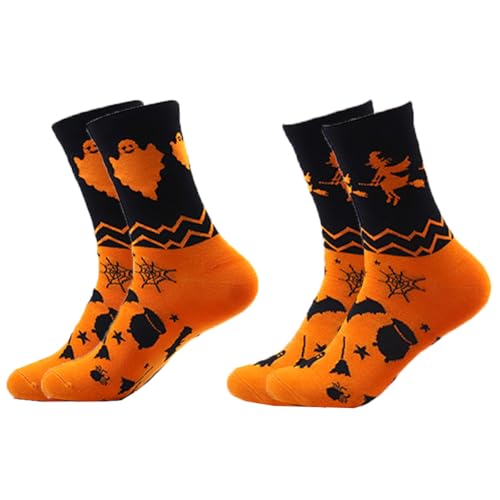SherryDC Men's Halloween Pumpkins Bats Novelty Fun Crew Length Casual Dress Socks 2-Pack
