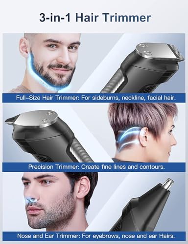 Barttrimmer Herren Haarschneidemaschine, All-in-1 Bartschneider Nasenhaartrimmer Kabellos, USB Wiederaufladbar & Wasserdicht Rasierer Elektrisch mit 7 Aufsteckkämme, Ultrascharfer Klinge