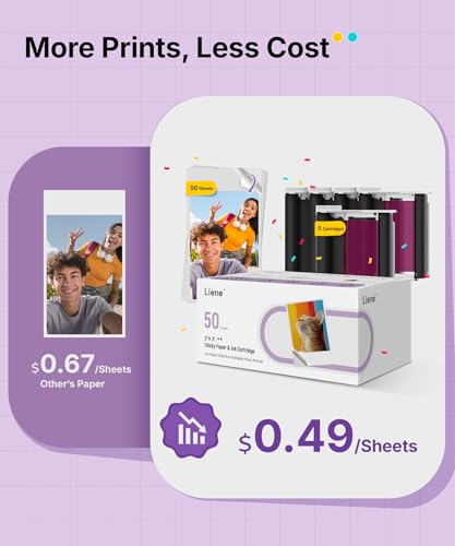 Liene Pearl N200 Pro Portable Photo Printer Photo Paper 50 Sheets & 5 Cartridges, Picture Printer Sticker Paper Adhesive, Waterproof, Smudge Proof, Photo Paper Only for DMP130 for Scrapbook — view 3