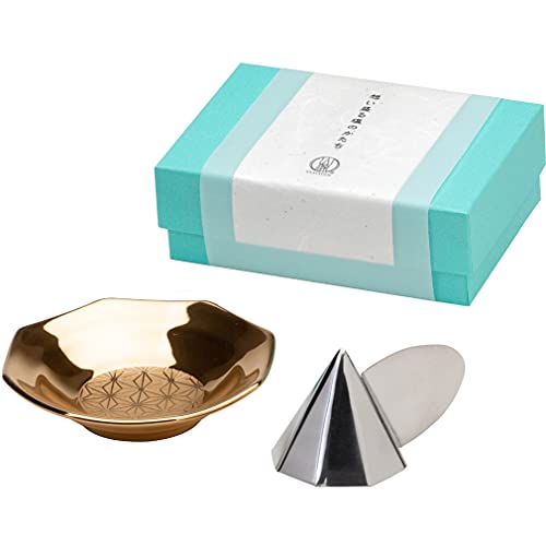 CERAMIC Arte (セラミックアルテ) 盛塩セット (金八角盛塩皿1枚 / 八角縁起の盛塩固め器)想い盛る塩のかたち 陶器 盛り塩皿 ステンレス 盛り塩固め器 セット ギフト プレゼント