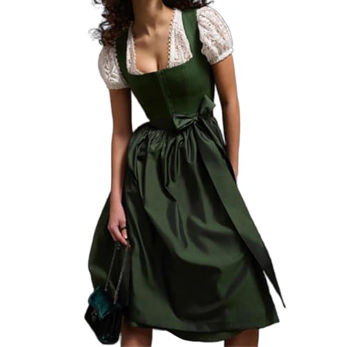 ORANDESIGNE Dirndl für Damen Tracht Dirndl Kleid Midi Trachtenmode Dirndelkleider für Oktoberfest Besondere Anlässe M D Grün