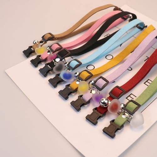 YellowCult-Fancy-Comfortable-Pet-Collars-for-Cats-Puppies-Small-Dogs-Fat-Rabbits-with-Adjustable-Size-Bell-Resin-Heart-Buckle-Safety-Lock-Suede-Leather-Red26-cmW2-cm