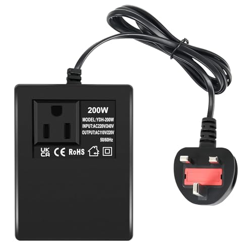 200W Step Down Power Voltage Converter Transformer (UK Plug) 220v/240v to 110v/120v Intelligent Efficient Adapter Travel Power Adapter for WIFI POS Machine Power Bank