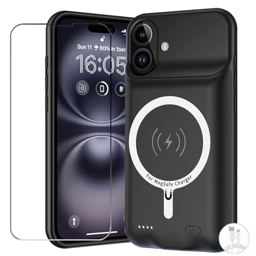 Battery Case for iPhone 16, Upgraded 10000mAh Battery Pack Rechargeable Charger Case Support Carplay with Wireless Charging Compatible for iPhone 16 (6.1 inch) External Battery Charging Case (Black)