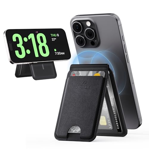 iWALK スマホスタンド Magsafe対応 カードケース【2025年新登場・超強磁力・カード5枚まで収納可能】 薄型 軽量 カード収納 マグネット 角度調節 折りたたみスタンド ウオレット マグセーフ スタンド 持ち歩き便利 iPhone 17に対応 iPhone 16/15/14/13/12シリーズに対応 ブラック