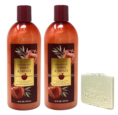 Bath & Body Works Champagne Apple & Honey 2 Pack Moisturizing Shampoo Bundle with a Natural Oats Sample Soap