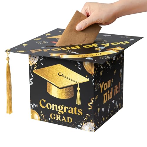 Image of APLUSWER Graduation Card Box with Golden Tassel, Graduation Decorations 2026 Graduation Cap Card Box for Senior Night Graduation Gift Graduation Party Favors Decor Party Supplies