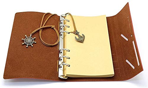 Vintage Refillable Notebook Premium PU Leather Classic Embossed Travel Journal Diary with Blank Pages and Retro Pendants