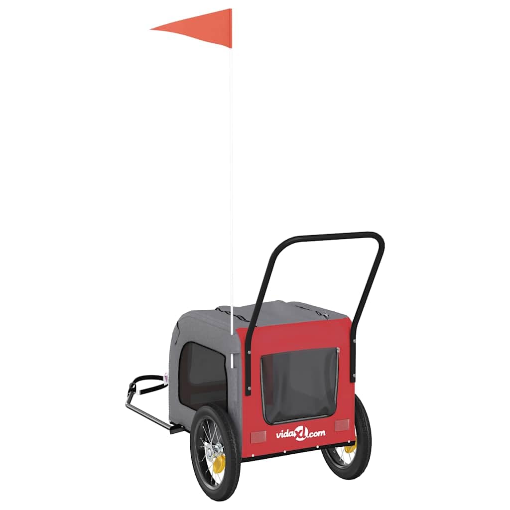 Fahrradanhänger für Haustiere Rot und Grau 124,5 x 63,5 x 53 cm für Hunde, Katzen