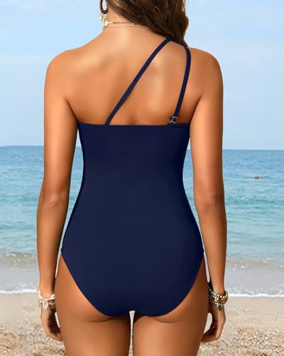 Image of Aqua Eve Women Mesh One Piece Swimsuit - Tummy Control One Shoulder Bathing Suit Cut Out Swimwear 2026