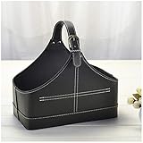 Cesta de almacenamiento de cuero, estructura de MDF, soporte para revistas, flores de vino, frutas, con asa superior para regalos de vacaciones (pequeño, negro)