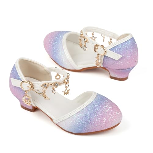 Image of ChuLian Little Kids Girls Dress Pumps Glitter Sequins Princess Low Heels Mary Jane Party Dance Shoes Rhinestone Sandals